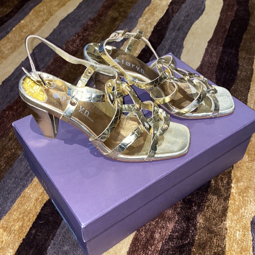 Taryn Rose Metallic Gold Croco Heels